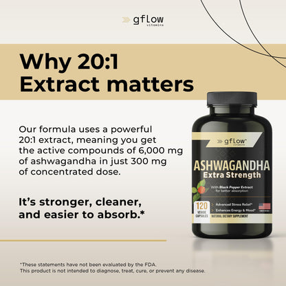 gflow vitamins Ashwagandha Supplements for Women and Men | Sleep, Mood and Energy Support | Extra Strength - dailyvitalstore