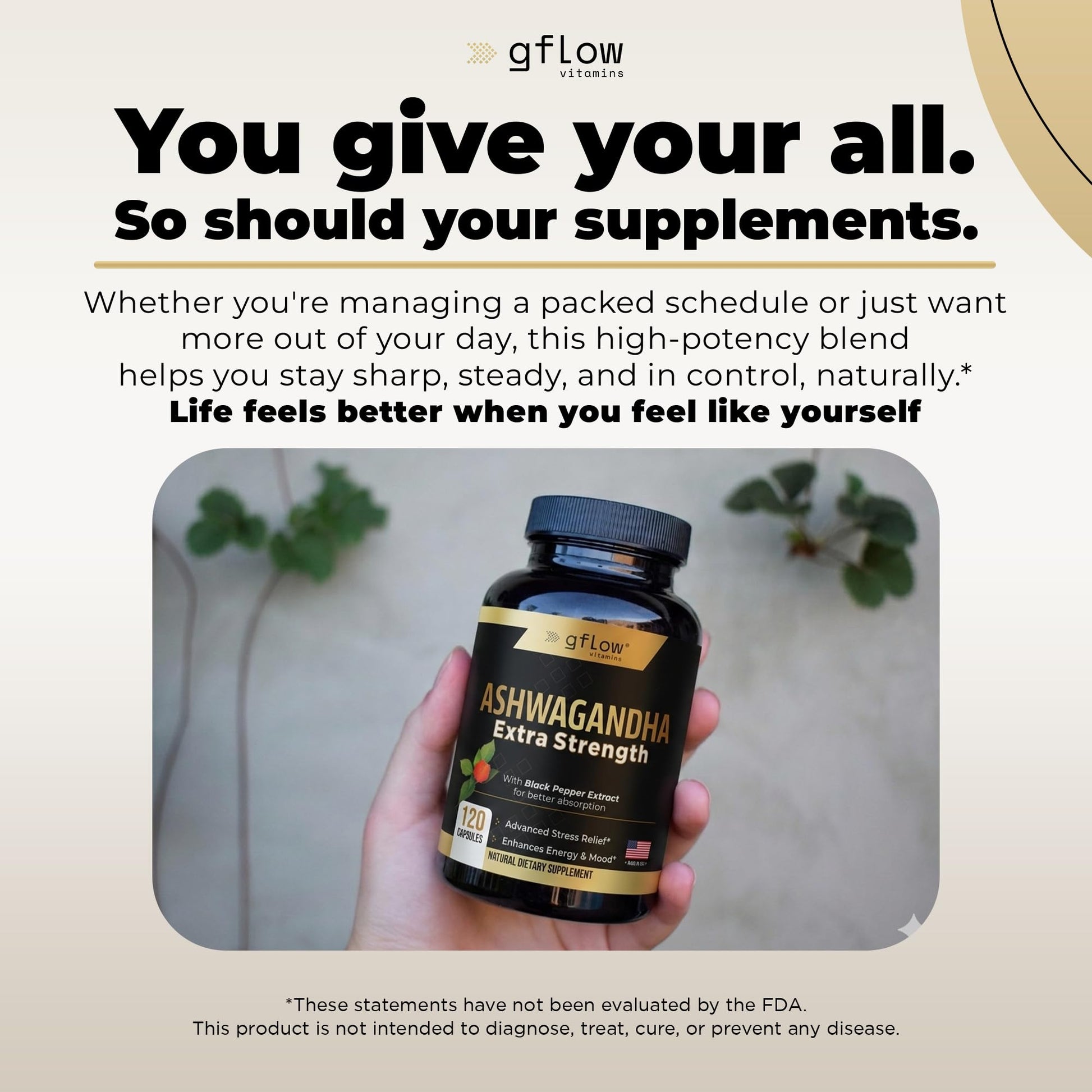 gflow vitamins Ashwagandha Supplements for Women and Men | Sleep, Mood and Energy Support | Extra Strength - dailyvitalstore