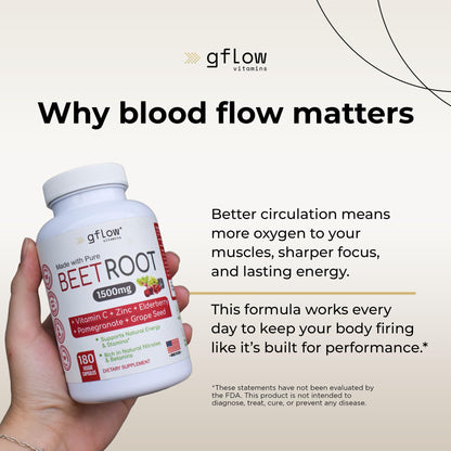 gflow vitamins Beet Root Capsules Organic - All Natural with Vitamin C and Zinc - Supports Heart Health & Stamina, Non-GMO, 180 Vegetarian Capsules | Made in USA - dailyvitalstore