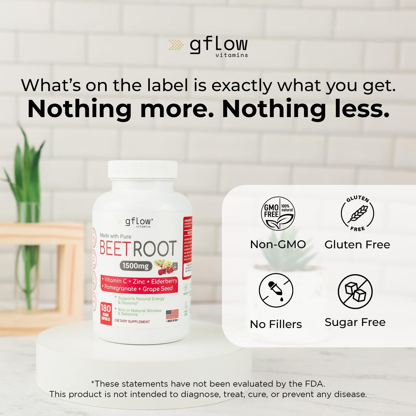 gflow vitamins Beet Root Capsules Organic - All Natural with Vitamin C and Zinc - Supports Heart Health & Stamina, Non-GMO, 180 Vegetarian Capsules | Made in USA - dailyvitalstore