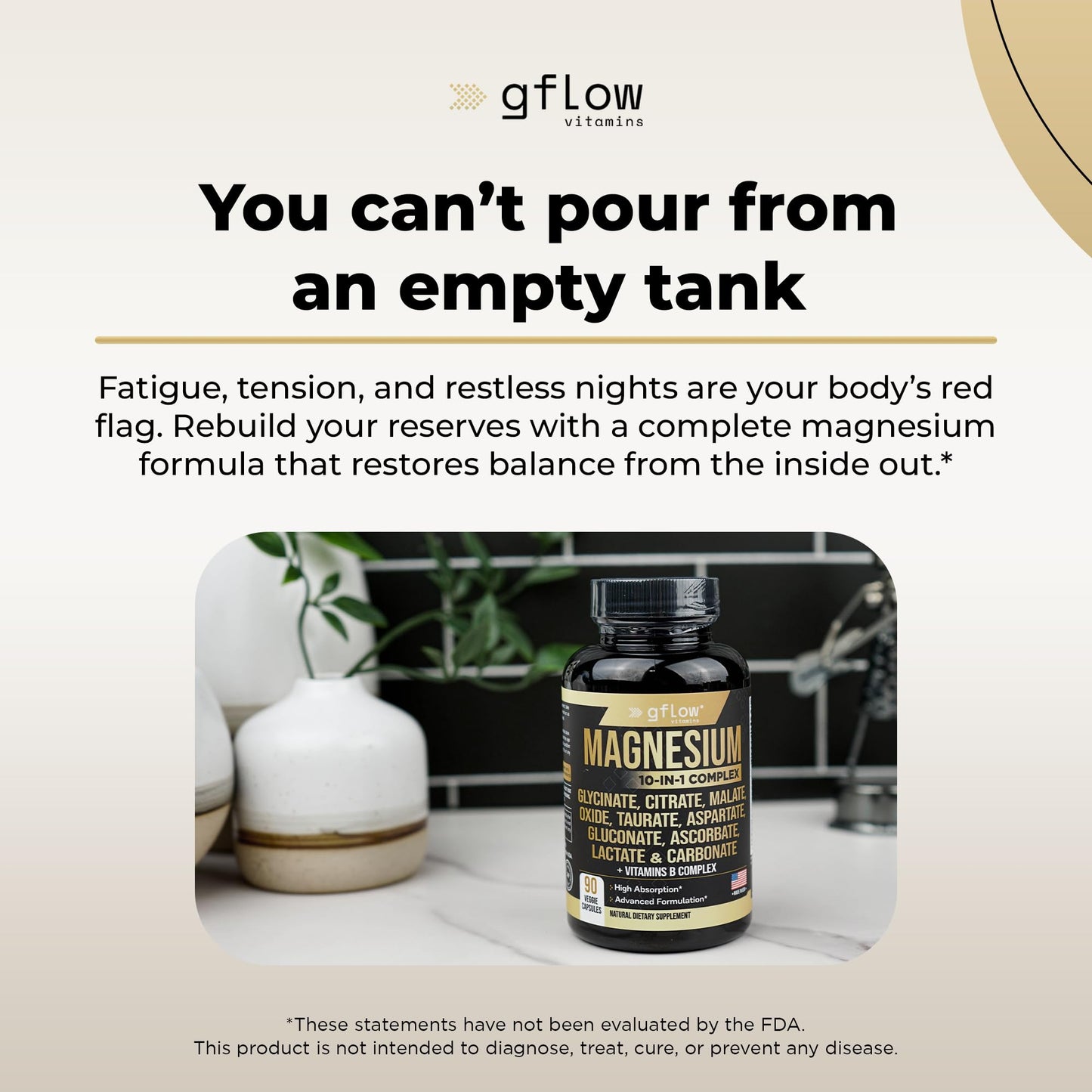 gflow vitamins Magnesium Complex Supplement - 10 Active Forms, Glycinate, Citrate, Malate, Oxide, Taurate, Aspartate, Gluconate, Ascorbate, Lactate, Carbonate, Plus More with Vitamin C B1 B2 B6 B12 - dailyvitalstore