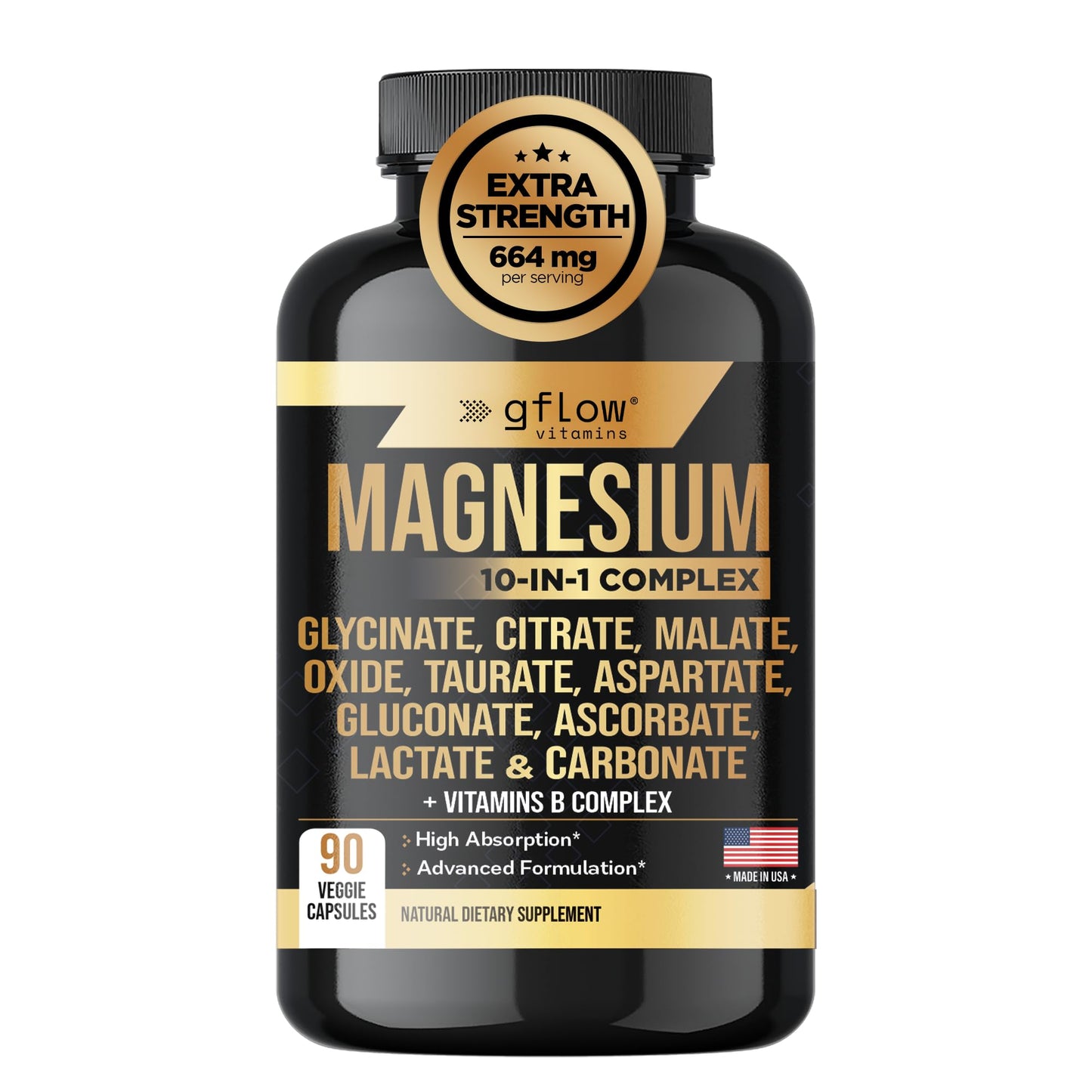 gflow vitamins Magnesium Complex Supplement - 10 Active Forms, Glycinate, Citrate, Malate, Oxide, Taurate, Aspartate, Gluconate, Ascorbate, Lactate, Carbonate, Plus More with Vitamin C B1 B2 B6 B12 - dailyvitalstore