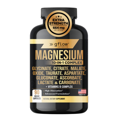 gflow vitamins Magnesium Complex Supplement - 10 Active Forms, Glycinate, Citrate, Malate, Oxide, Taurate, Aspartate, Gluconate, Ascorbate, Lactate, Carbonate, Plus More with Vitamin C B1 B2 B6 B12 - dailyvitalstore