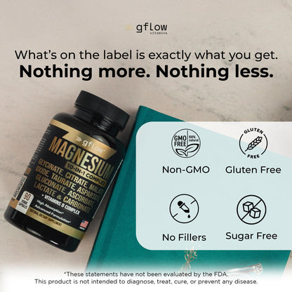 gflow vitamins Magnesium Complex Supplement - 10 Active Forms, Glycinate, Citrate, Malate, Oxide, Taurate, Aspartate, Gluconate, Ascorbate, Lactate, Carbonate, Plus More with Vitamin C B1 B2 B6 B12 - dailyvitalstore