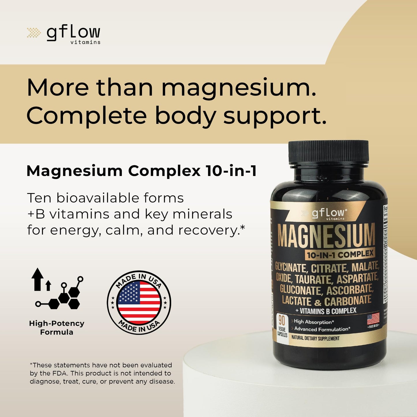 gflow vitamins Magnesium Complex Supplement - 10 Active Forms, Glycinate, Citrate, Malate, Oxide, Taurate, Aspartate, Gluconate, Ascorbate, Lactate, Carbonate, Plus More with Vitamin C B1 B2 B6 B12 - dailyvitalstore