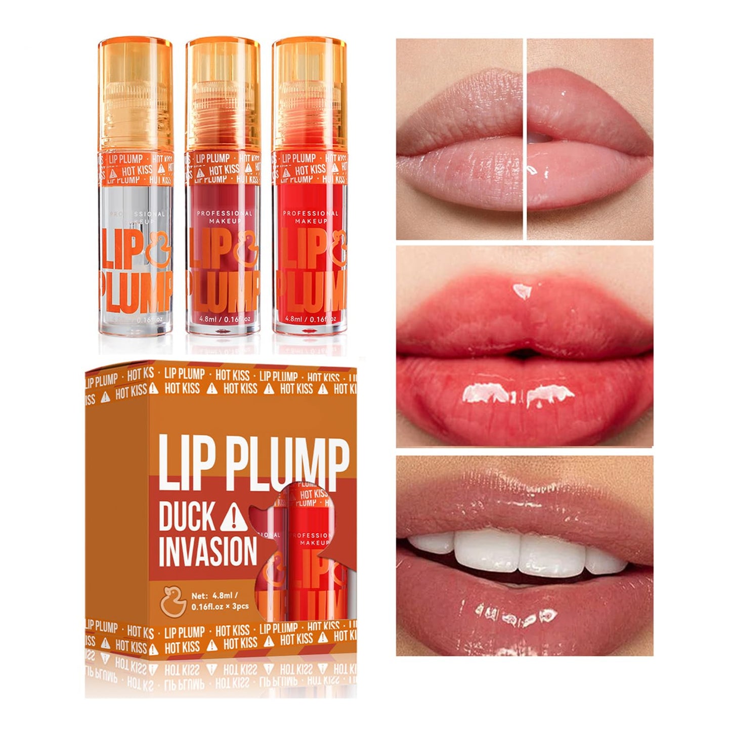 GHFCZOO 3 Colors Duck Lip Plumper Gloss, Hydrating Glitter Shine Primer Lip Tint, Non-Sticky Korean Plumping Lip Oil, Moisturizing Tinted Lip Balm for Sexy, Glossy Lips (Set A, 3pcs/set) - dailyvitalstore