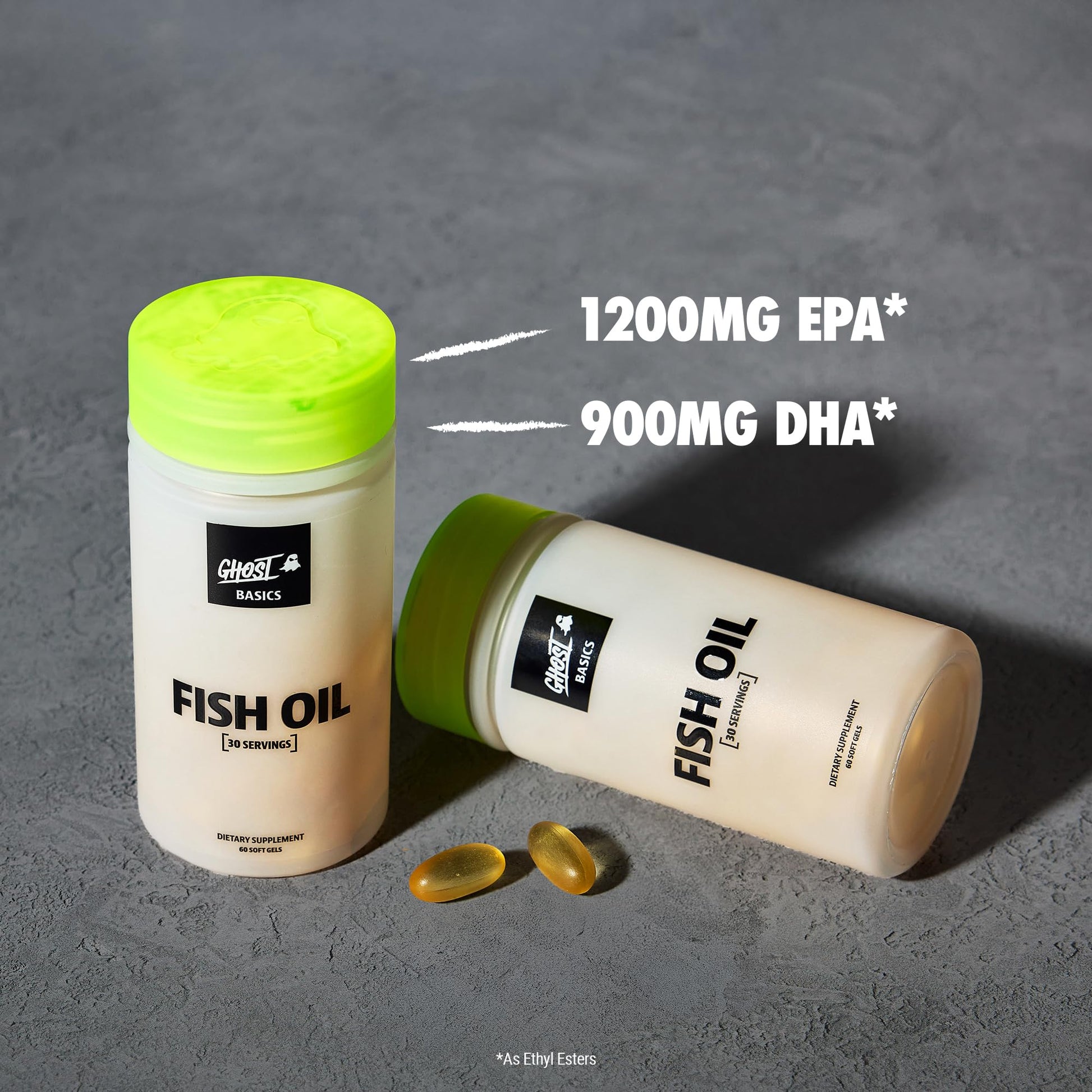 GHOST Basics Fish Oil Supplement, 3000MG Daily Omega 3 Fatty Acids with DHA & EPA for Brain, Heart Health & Immunity Support - Gluten-Free & Soy-Free - 60 Enteric Coated Softgels - dailyvitalstore