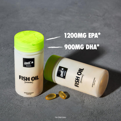 GHOST Basics Fish Oil Supplement, 3000MG Daily Omega 3 Fatty Acids with DHA & EPA for Brain, Heart Health & Immunity Support - Gluten-Free & Soy-Free - 60 Enteric Coated Softgels - dailyvitalstore