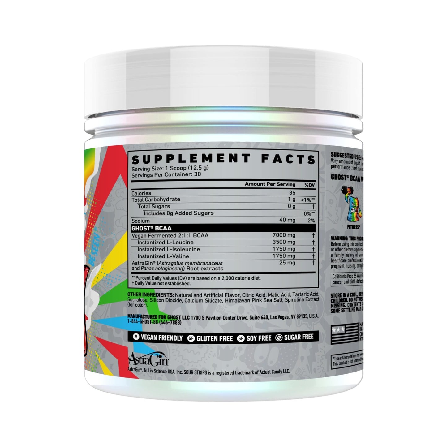 GHOST BCAA Powder Amino Acids Supplement, Sour Strips - 30 Servings - Sugar-Free Intra, Post & Pre Workout Amino Powder - dailyvitalstore