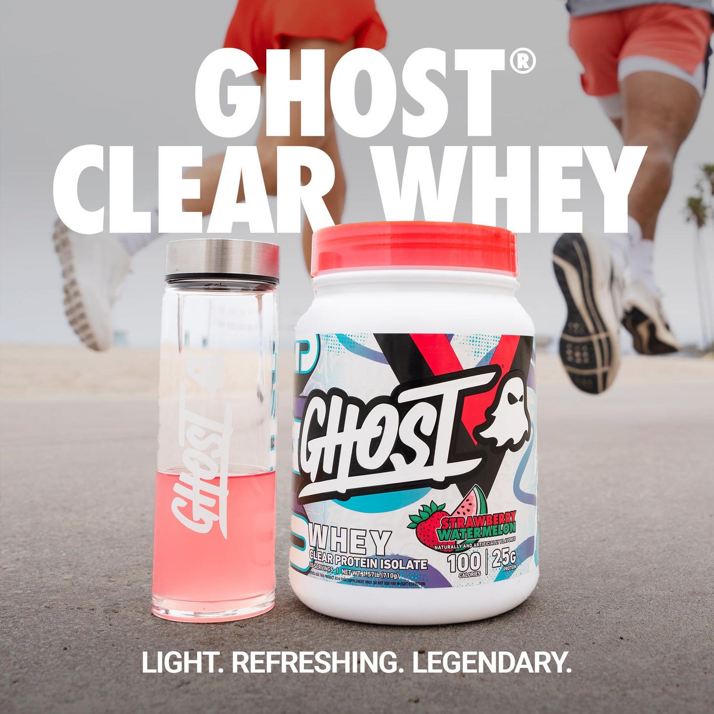 GHOST Clear Whey Isolate Protein Powder, Strawberry Watermelon - 1.57 LB Tub, 25G of Whey Protein - Post Workout Drink for Muscle Gain & Recovery – Sugar Free, Soy Free & Zero Fat, 20 Servings - dailyvitalstore