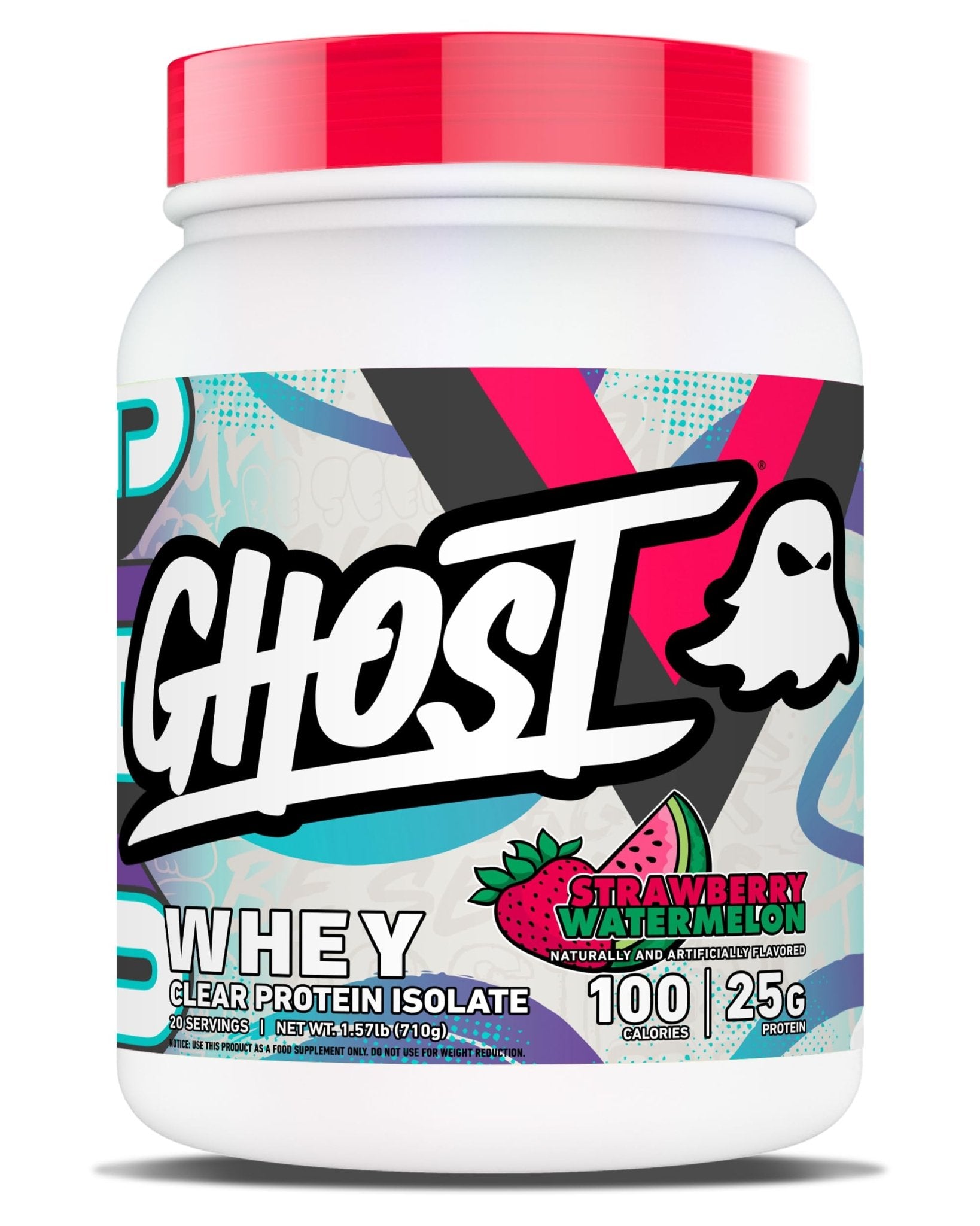 GHOST Clear Whey Isolate Protein Powder, Strawberry Watermelon - 1.57 LB Tub, 25G of Whey Protein - Post Workout Drink for Muscle Gain & Recovery – Sugar Free, Soy Free & Zero Fat, 20 Servings - dailyvitalstore