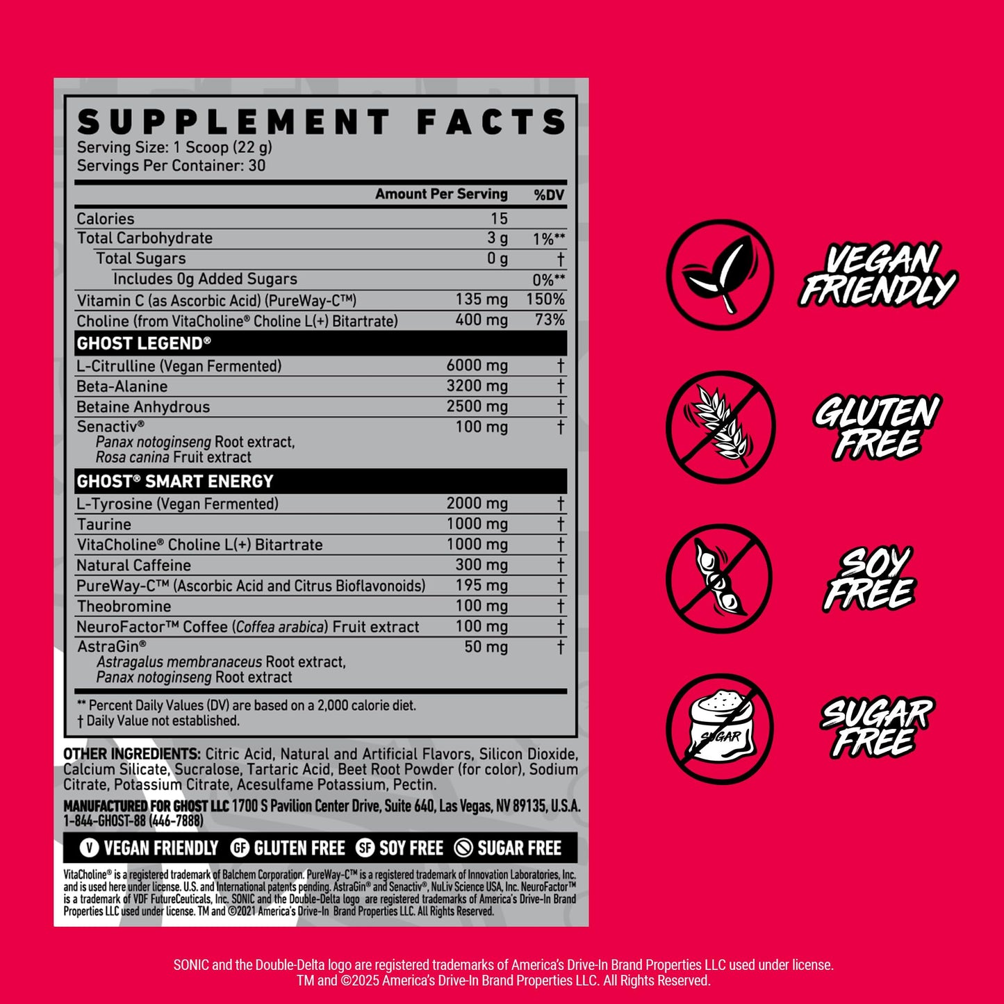 GHOST Legend Pre Workout Powder, Sonic Cherry Limeade - 30 Servings – Pre-Workout for Men & Women with Choline, L-Citrulline, - dailyvitalstore