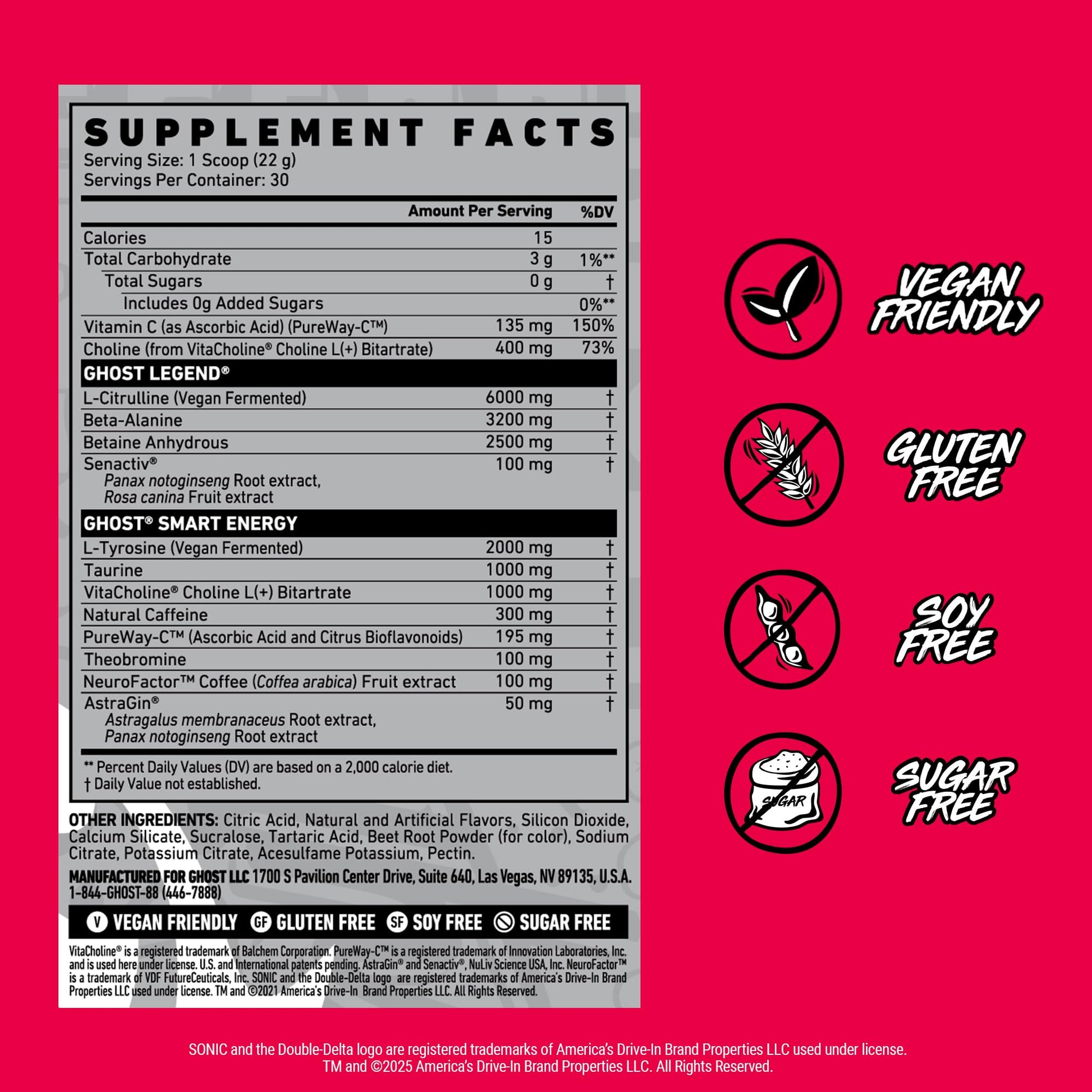 GHOST Legend Pre Workout Powder, Sonic Cherry Limeade - 30 Servings – Pre-Workout for Men & Women with Choline, L-Citrulline, - dailyvitalstore