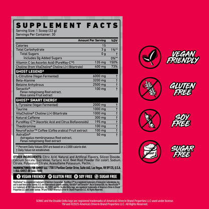 GHOST Legend Pre Workout Powder, Sonic Cherry Limeade - 30 Servings – Pre-Workout for Men & Women with Choline, L-Citrulline, - dailyvitalstore