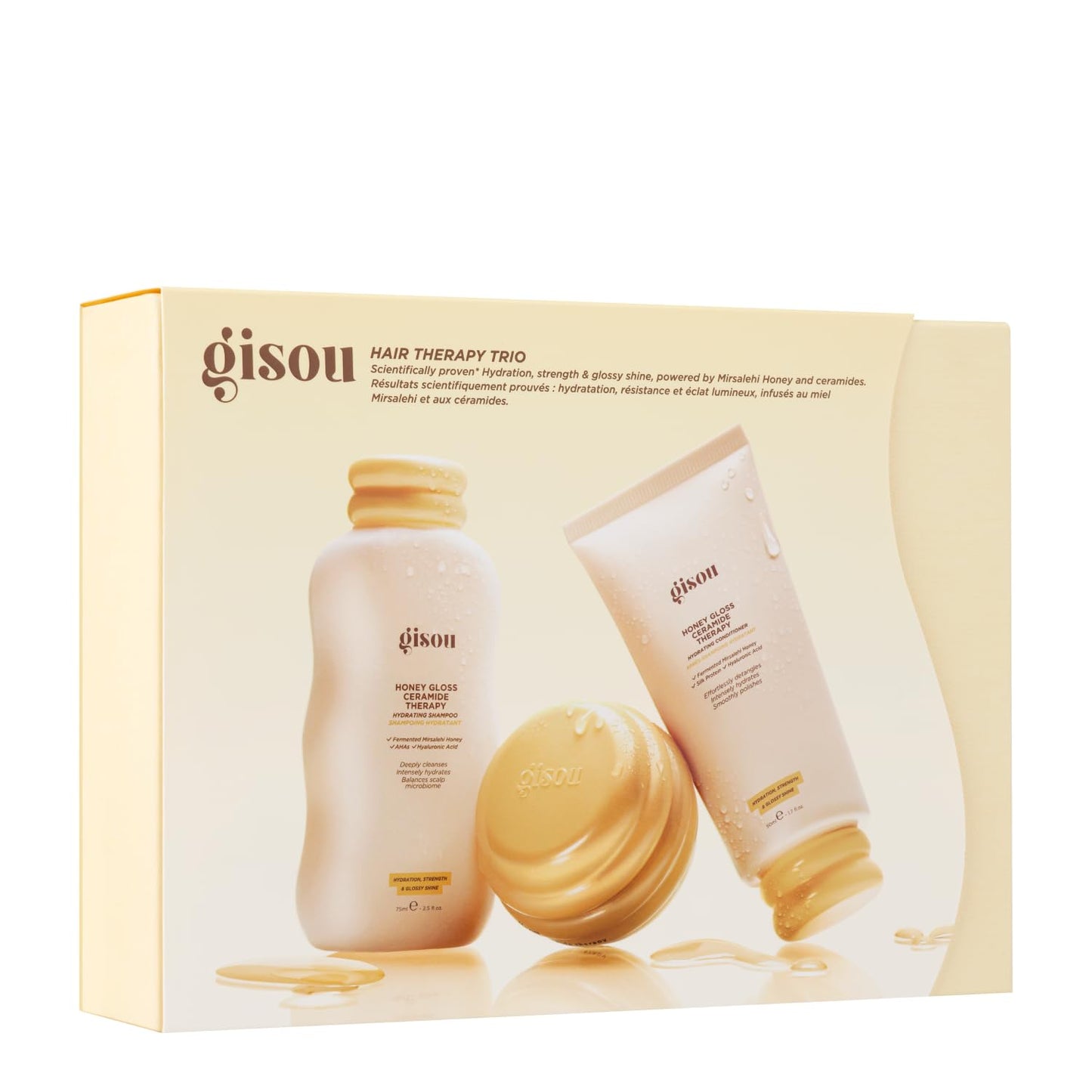 Gisou Honey Gloss Hair Therapy Trio - Mini Shampoo, Hair Mask and Conditioner for smoother, stronger and glossier hair - dailyvitalstore