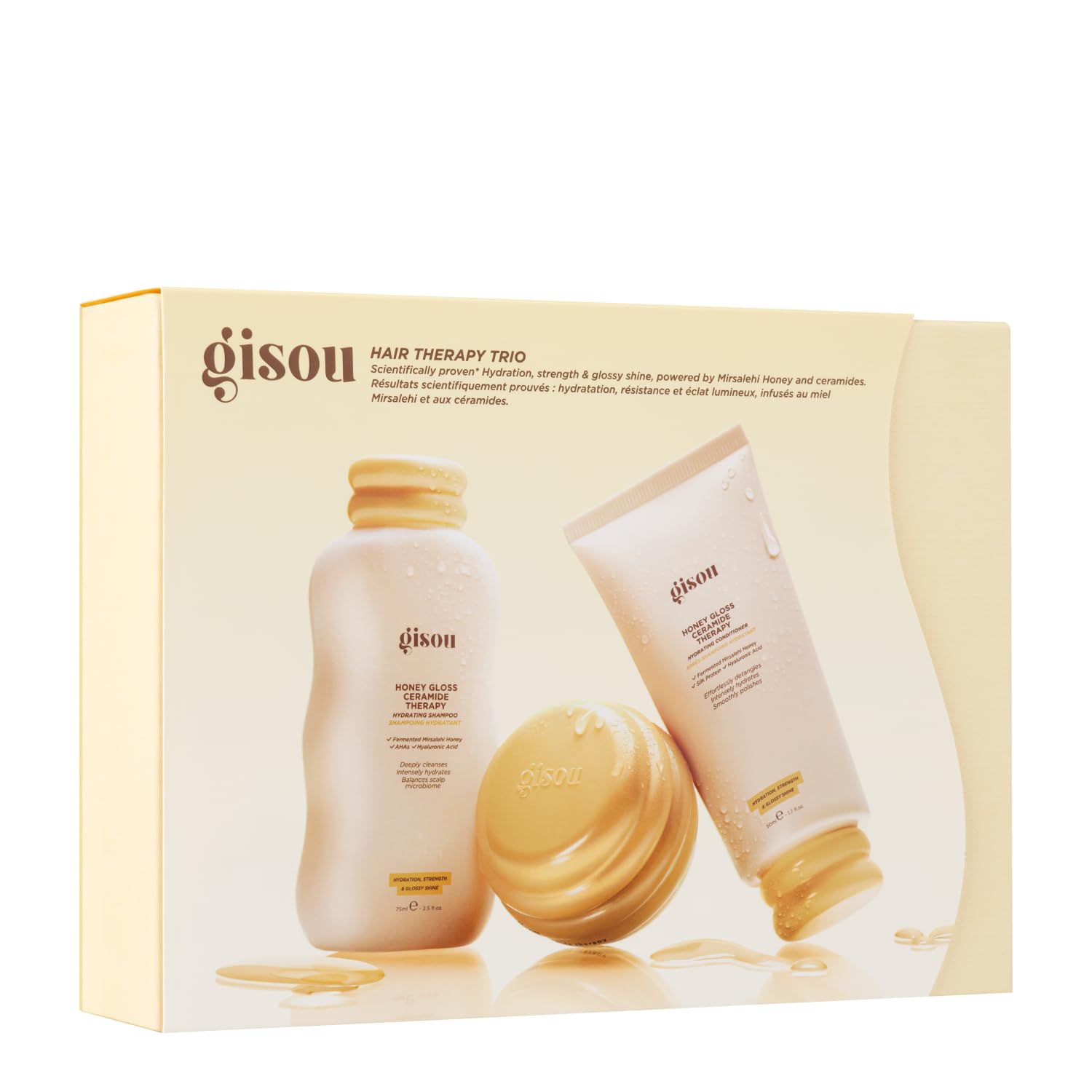 Gisou Honey Gloss Hair Therapy Trio - Mini Shampoo, Hair Mask and Conditioner for smoother, stronger and glossier hair - dailyvitalstore