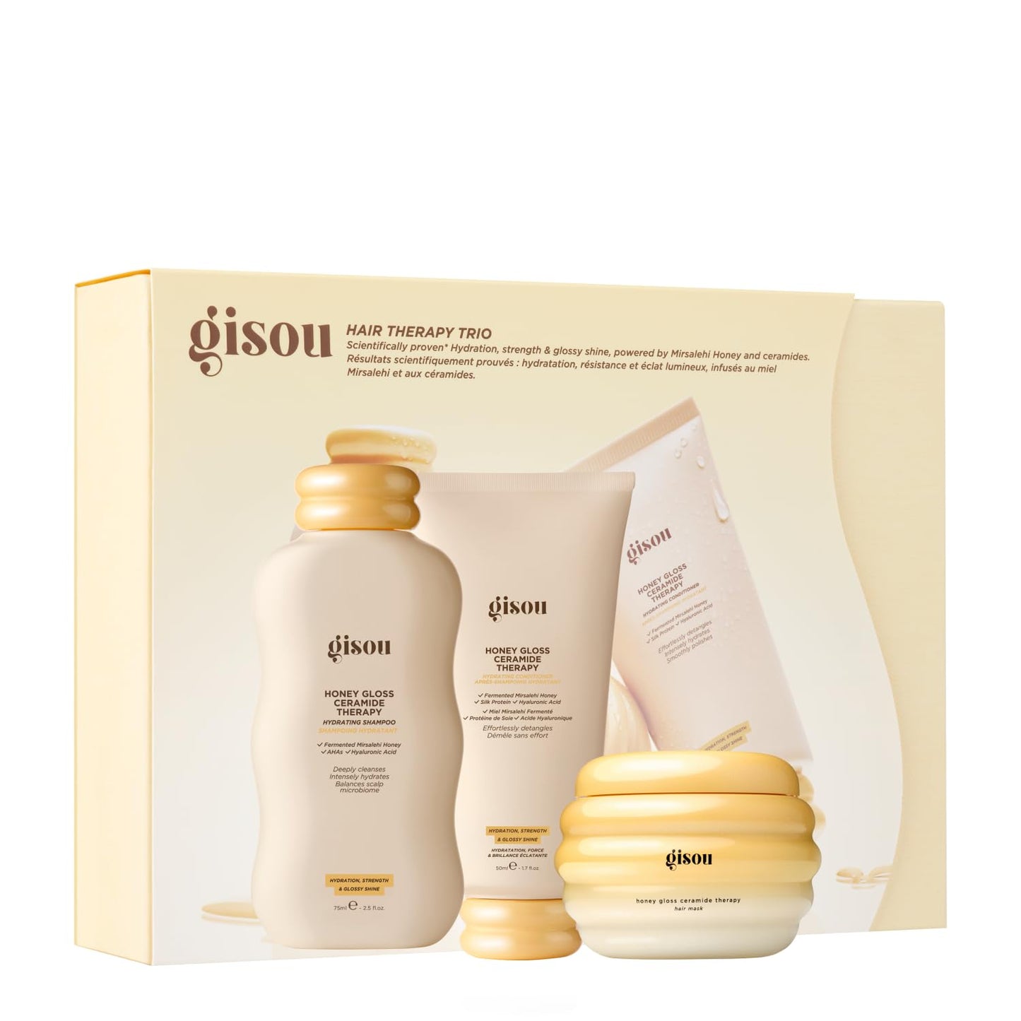Gisou Honey Gloss Hair Therapy Trio - Mini Shampoo, Hair Mask and Conditioner for smoother, stronger and glossier hair - dailyvitalstore