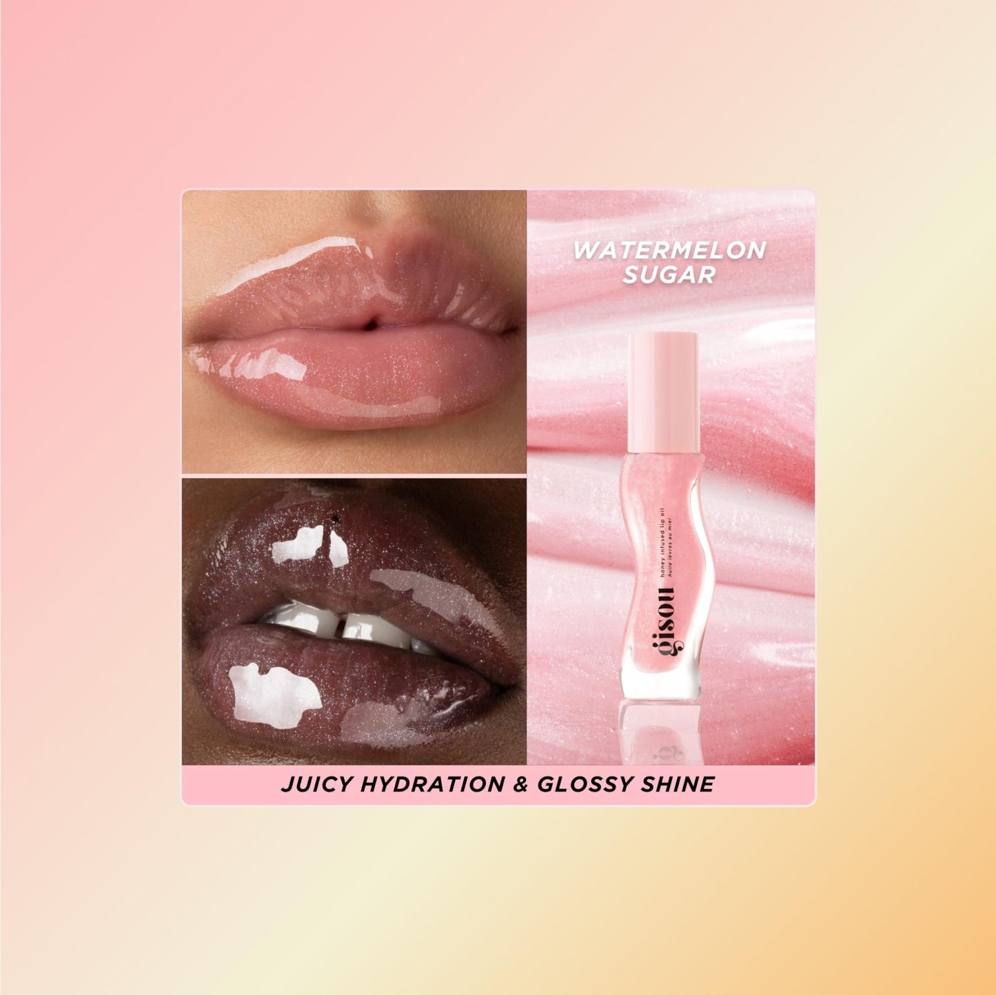 Gisou Honey Infused Hydrating Lip Oil, Nourishing Lip Moisturizer for Dry Lips (Watermelon Sugar) - dailyvitalstore