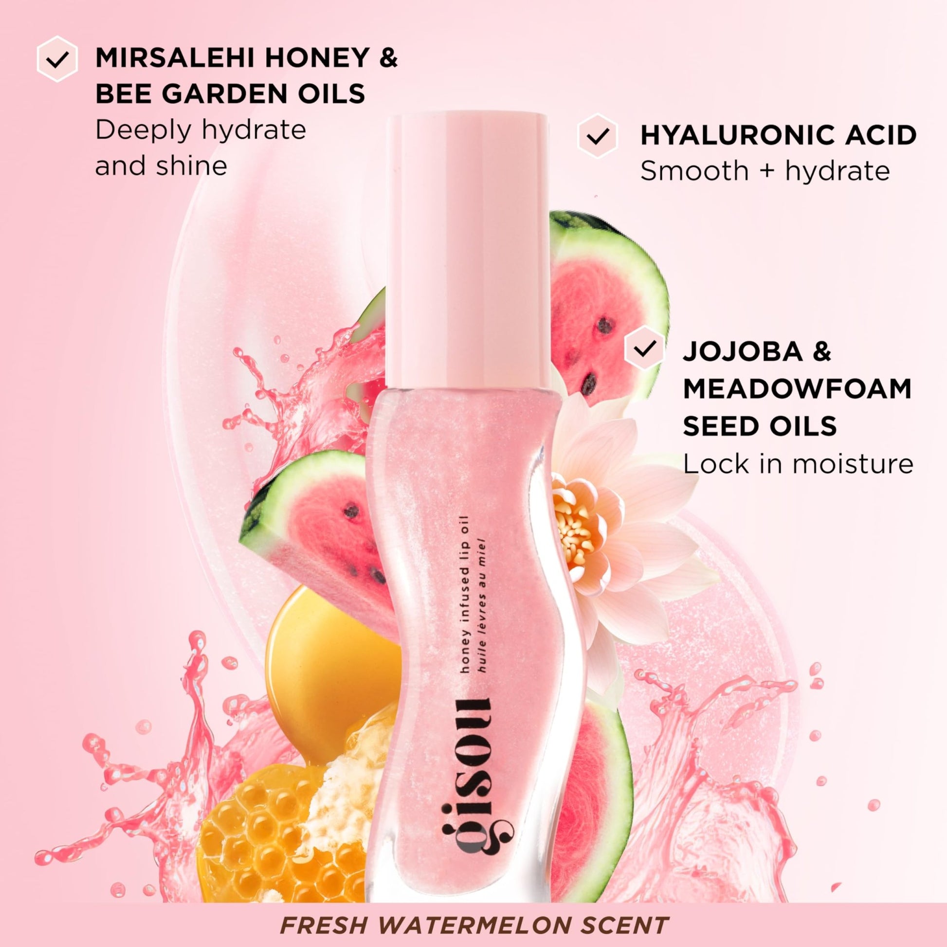 Gisou Honey Infused Hydrating Lip Oil, Nourishing Lip Moisturizer for Dry Lips (Watermelon Sugar) - dailyvitalstore