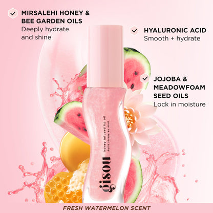 Gisou Honey Infused Hydrating Lip Oil, Nourishing Lip Moisturizer for Dry Lips (Watermelon Sugar) - dailyvitalstore