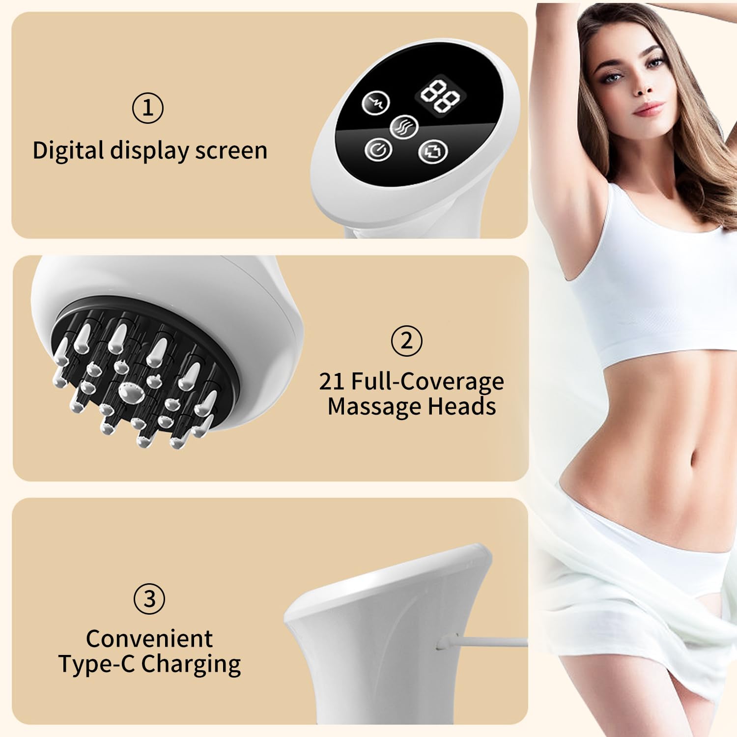GJMJNNW Handheld Electric Lymphatic Drainage Massager: Body Sculpting Machine and Anti Cellulite Massage Tool for Cellulite & Stretch Marks with Microcurrent Red Light Heat & Vibration - dailyvitalstore