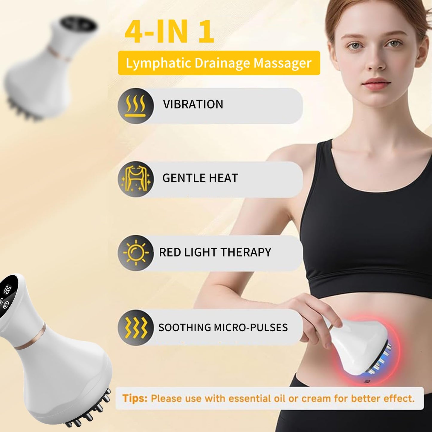 GJMJNNW Handheld Electric Lymphatic Drainage Massager: Body Sculpting Machine and Anti Cellulite Massage Tool for Cellulite & Stretch Marks with Microcurrent Red Light Heat & Vibration - dailyvitalstore