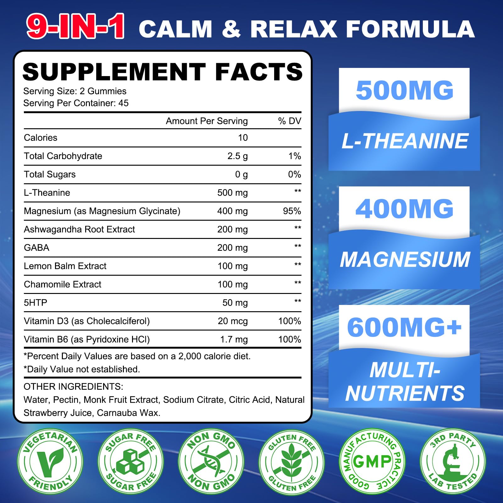 GlaGmrry 180 Count | L Theanine Gummies, L Theanine Supplement for Adults & Kids, w/Ashwagandha, Magnesium, GABA & 5-HTP, Sugar Free Liposomal Formula for Calm Relax zzZ M♡♡d & Focus, Vegan - dailyvitalstore