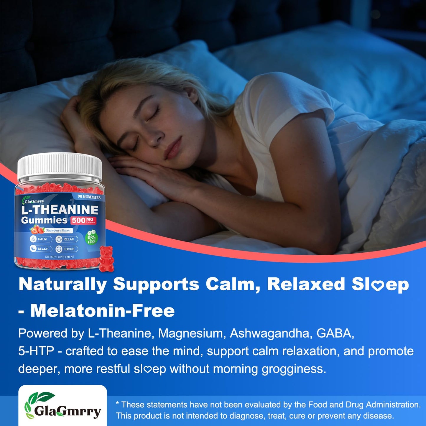 GlaGmrry 90 Count | L Theanine Gummies, L Theanine Supplement for Adults & Kids, w/Ashwagandha, Magnesium, GABA & 5-HTP, Sugar Free Liposomal Formula for Calm Relax zzZ M♡♡d & Focus, Vegan - dailyvitalstore