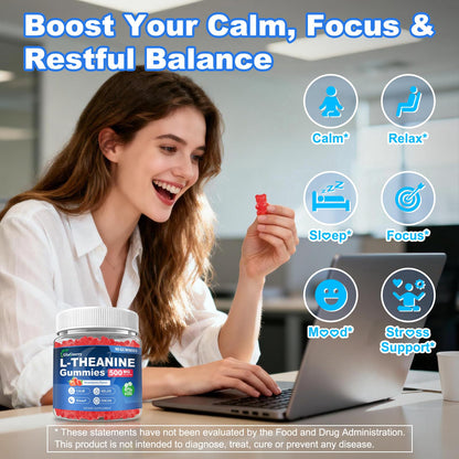 GlaGmrry 90 Count | L Theanine Gummies, L Theanine Supplement for Adults & Kids, w/Ashwagandha, Magnesium, GABA & 5-HTP, Sugar Free Liposomal Formula for Calm Relax zzZ M♡♡d & Focus, Vegan - dailyvitalstore