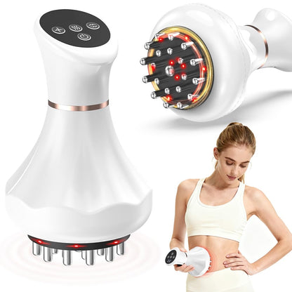 Glamesty Lymphatic Drainage Massager & Anti Cellulite Massage Tool, Body Sculpting Machine with Light, Soothing Pulse, Heat & Vibration, Heated Lymph Brush for Legs, Hip, Arms, Belly (White) - dailyvitalstore
