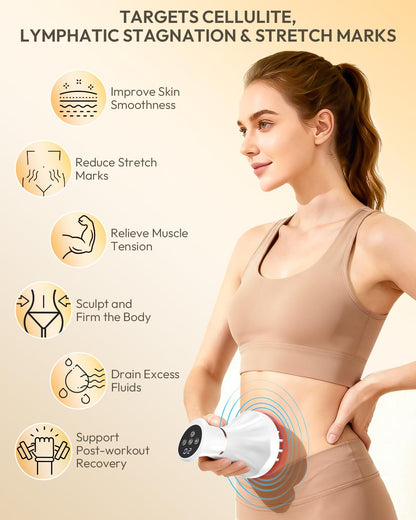 Glamesty Lymphatic Drainage Massager & Anti Cellulite Massage Tool, Body Sculpting Machine with Light, Soothing Pulse, Heat & Vibration, Heated Lymph Brush for Legs, Hip, Arms, Belly (White) - dailyvitalstore