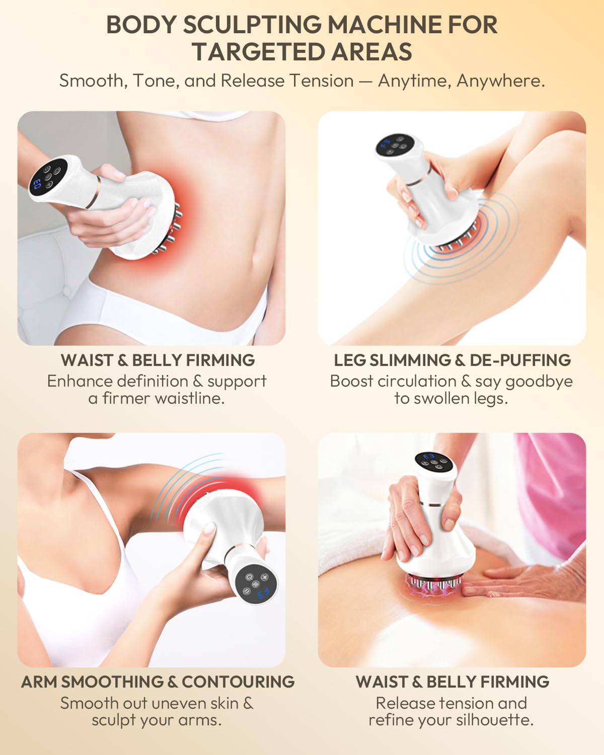 Glamesty Lymphatic Drainage Massager & Anti Cellulite Massage Tool, Body Sculpting Machine with Light, Soothing Pulse, Heat & Vibration, Heated Lymph Brush for Legs, Hip, Arms, Belly (White) - dailyvitalstore