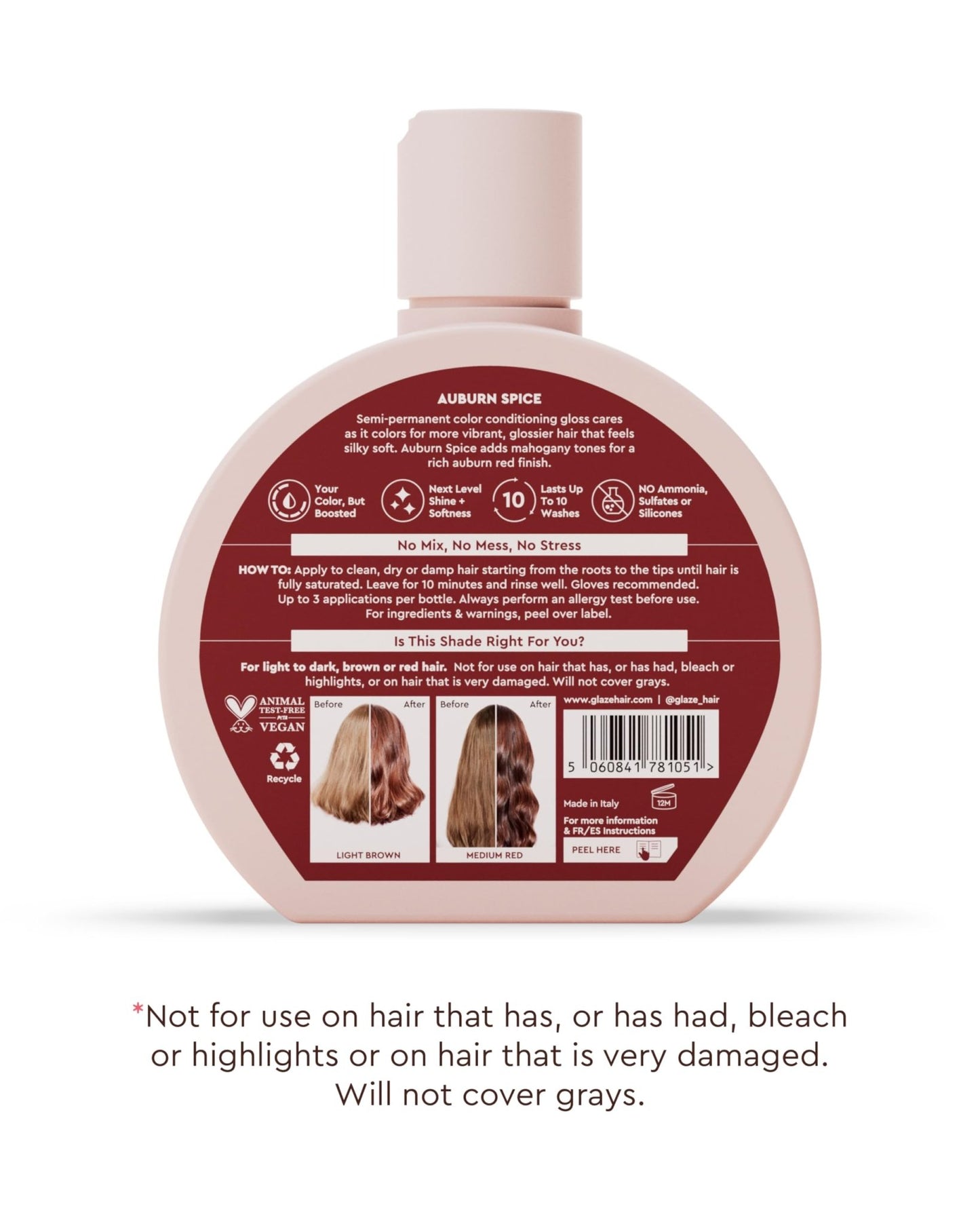 Glaze Color Conditioning Gloss - Tinted Moisturizer for Brown or Red Hair, Boosts Color and Shine, Repairs Damage - Auburn Spice, 6.4 oz - dailyvitalstore