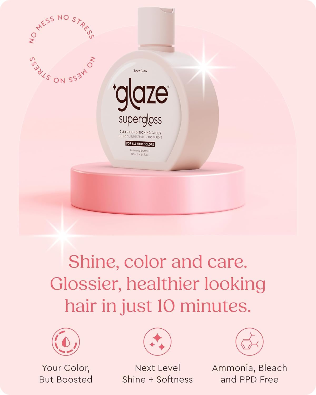 Glaze Supergloss Sheer Glow Clear Hair Gloss Mini – Smooths, Lightweight, Adds Mirror Shine & Improves the look of Damaged Hair – Travel Size 1.7 oz - dailyvitalstore