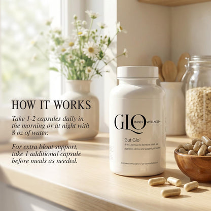 GLO Inner Wellness Gut Glo Natural Bloating Relief, Gut Health, Digestion & Constipation Aid 4-in-1 Probiotic, Digestive Enzyme, Magnesium - dailyvitalstore