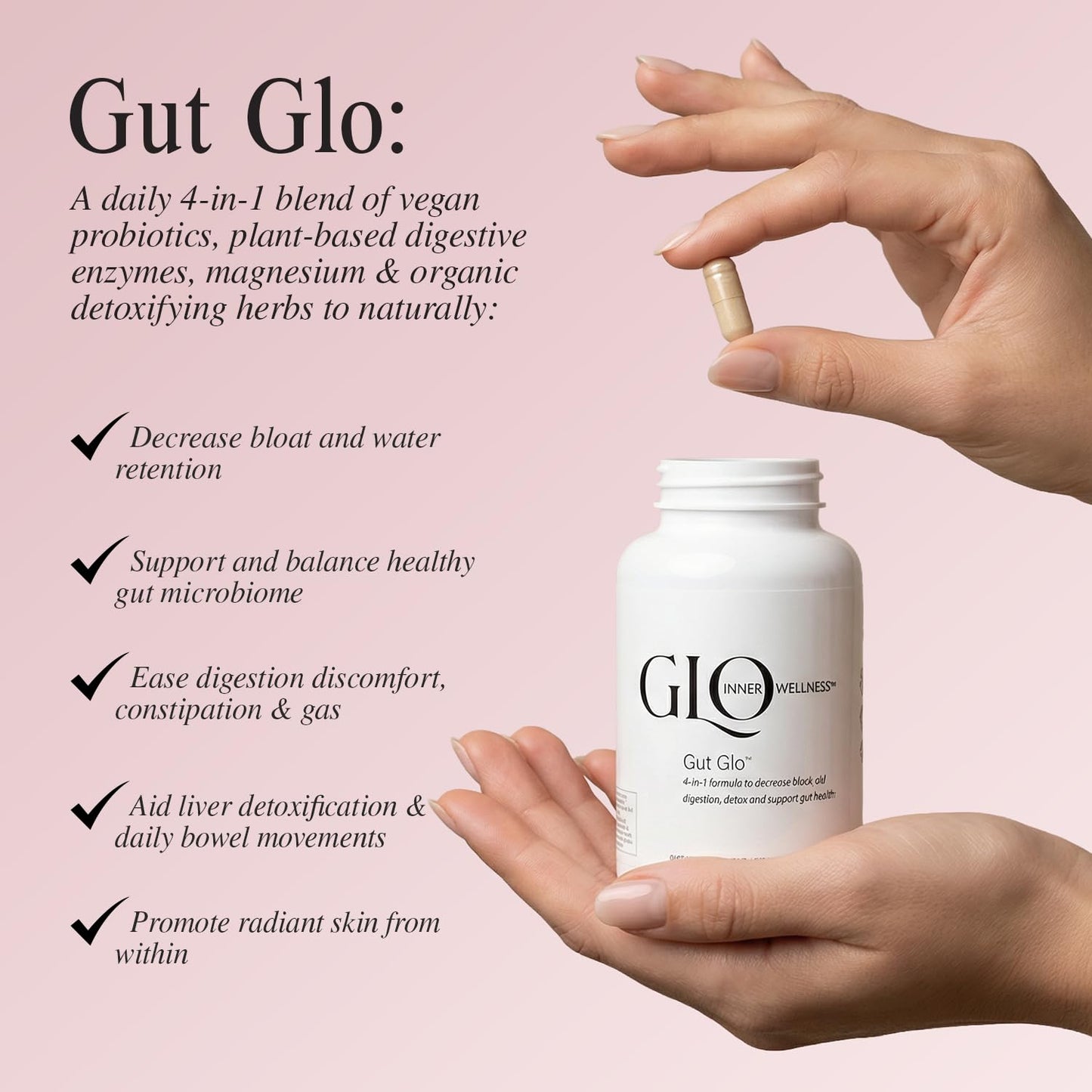 GLO Inner Wellness Gut Glo Natural Bloating Relief, Gut Health, Digestion & Constipation Aid 4-in-1 Probiotic, Digestive Enzyme, Magnesium - dailyvitalstore