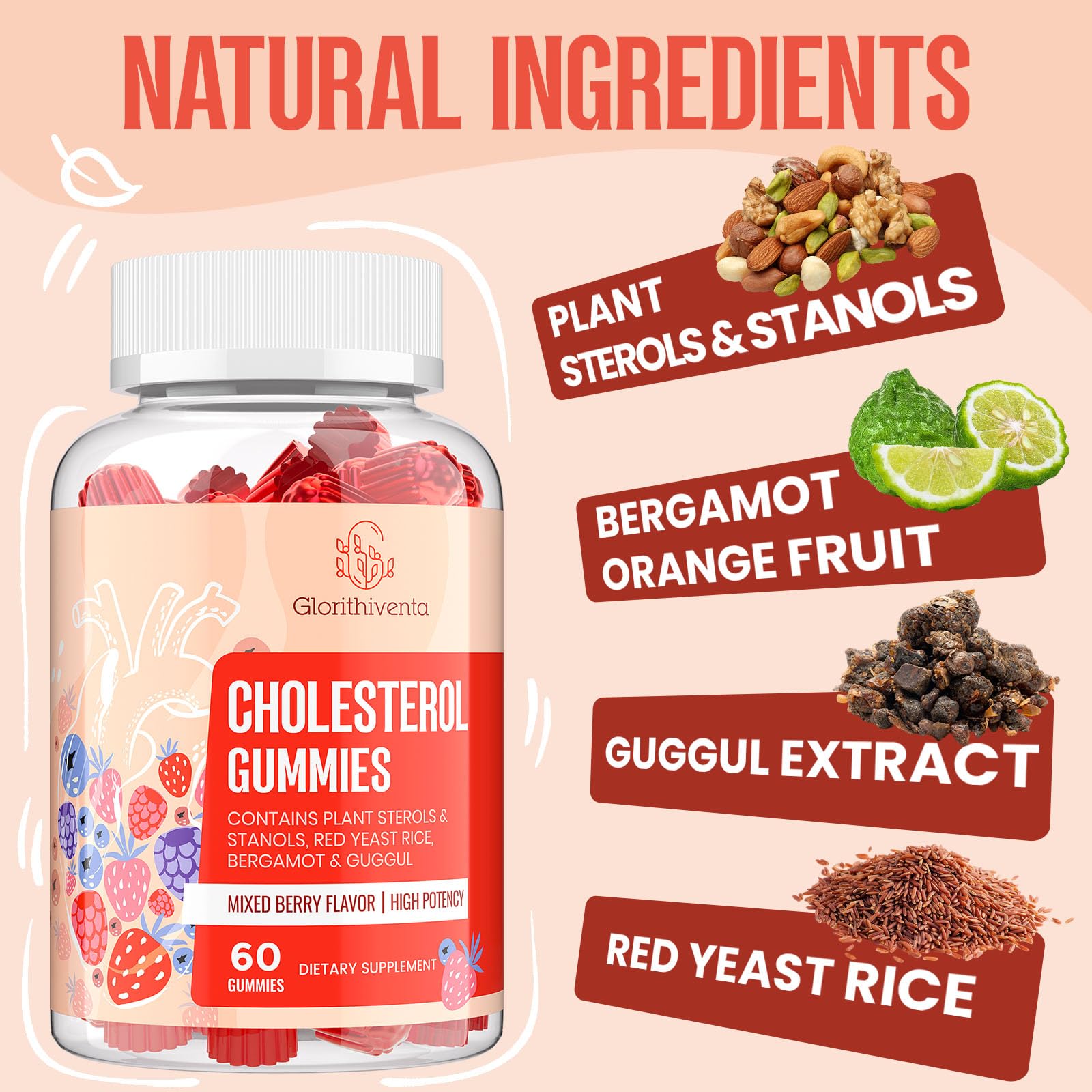 Glorithiventa Cholesterol & Booty Gummies Supplement Bundle - Plant Sterols & Stanols + CurvaBoost BBL Herb Blend & Creatine Monohydrate - Cholesterol Normal Level, Booty, Curves & Energy - dailyvitalstore