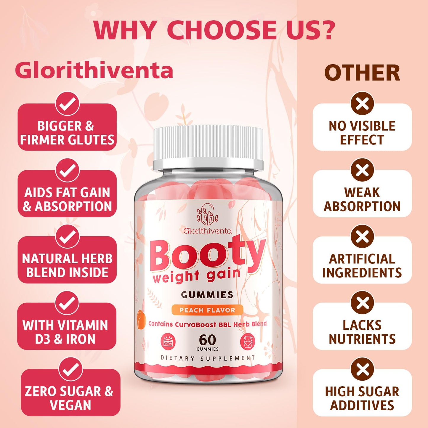 Glorithiventa Cholesterol & Booty Gummies Supplement Bundle - Plant Sterols & Stanols + CurvaBoost BBL Herb Blend & Creatine Monohydrate - Cholesterol Normal Level, Booty, Curves & Energy - dailyvitalstore