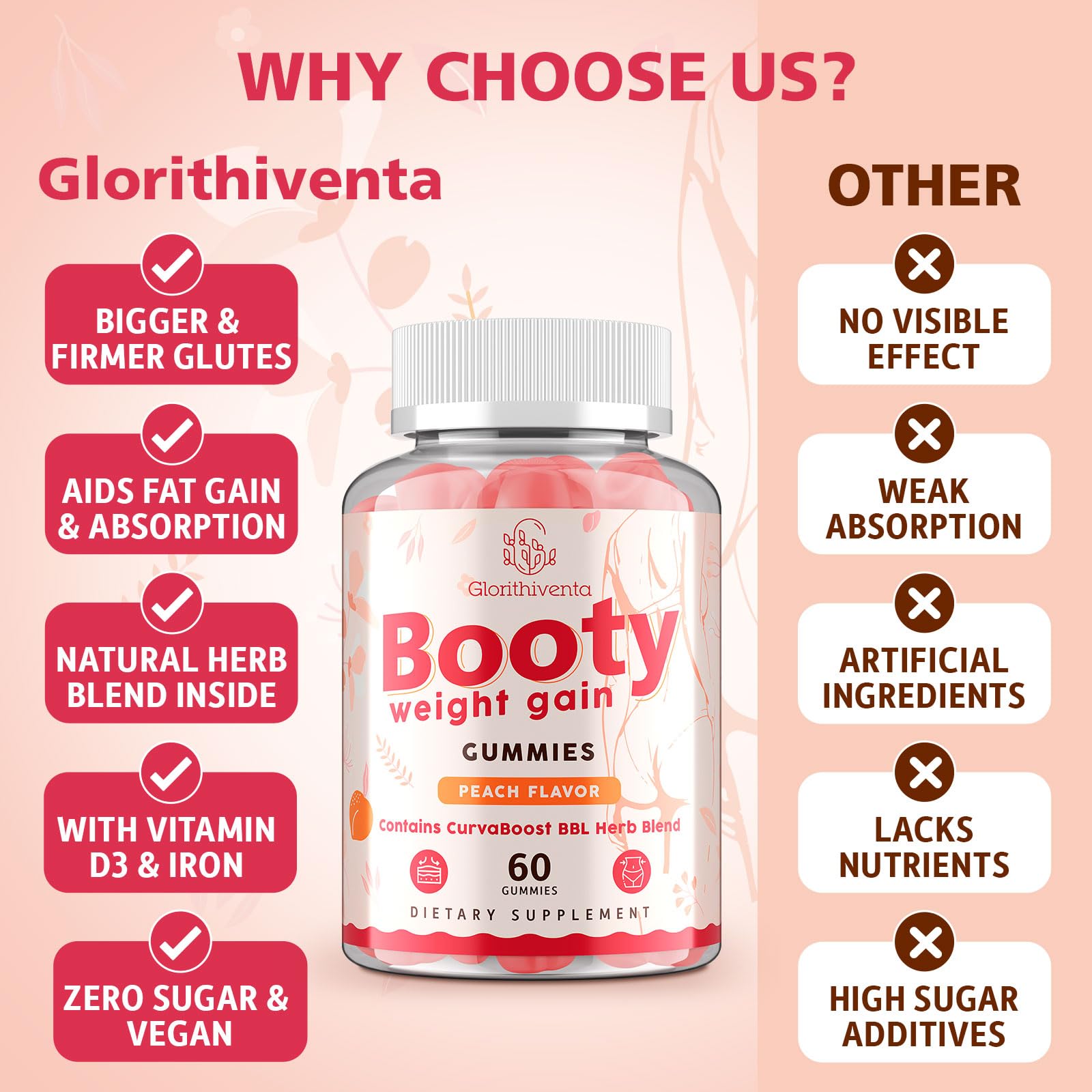 Glorithiventa Cholesterol & Booty Gummies Supplement Bundle - Plant Sterols & Stanols + CurvaBoost BBL Herb Blend & Creatine Monohydrate - Cholesterol Normal Level, Booty, Curves & Energy - dailyvitalstore