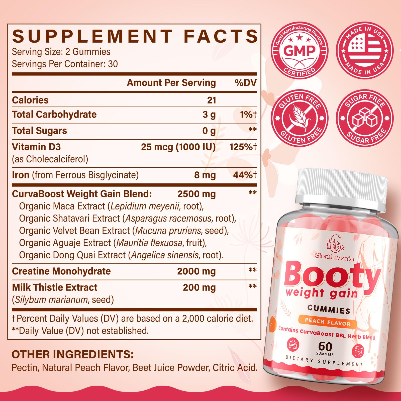 Glorithiventa Cholesterol & Booty Gummies Supplement Bundle - Plant Sterols & Stanols + CurvaBoost BBL Herb Blend & Creatine Monohydrate - Cholesterol Normal Level, Booty, Curves & Energy - dailyvitalstore