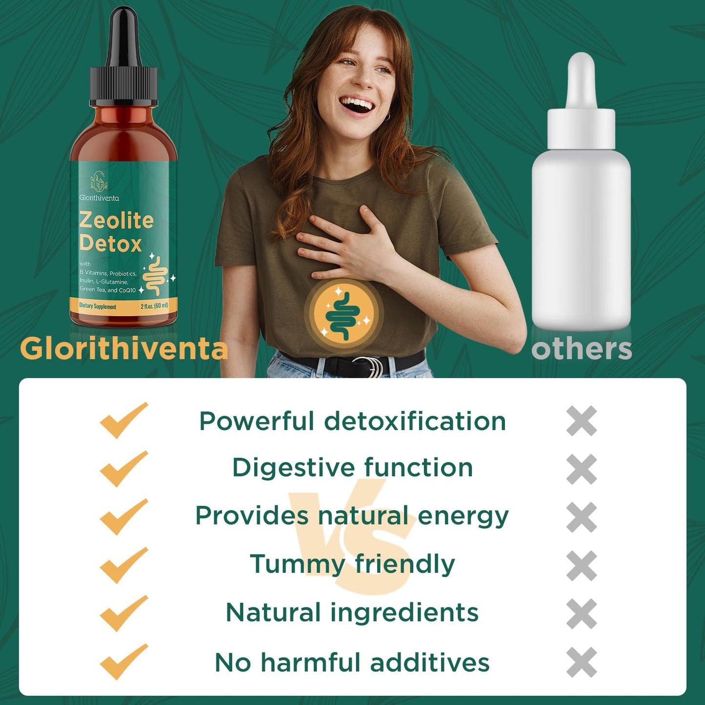 Glorithiventa Zeolite Detox for Adults, Zeolite Liquid Drops with Vitamin B, Probiotic Blend - Energy, Gut, Focus - 2 Fl Oz (1 Bottle) - dailyvitalstore