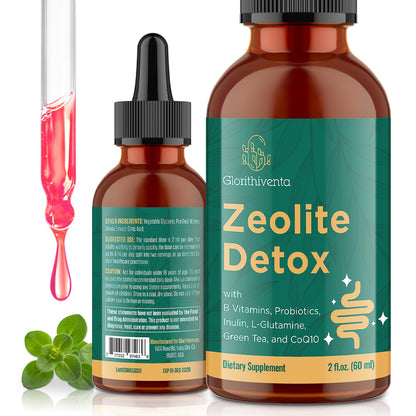 Glorithiventa Zeolite Detox for Adults, Zeolite Liquid Drops with Vitamin B, Probiotic Blend - Energy, Gut, Focus - 2 Fl Oz (1 Bottle) - dailyvitalstore