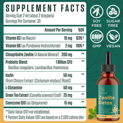 Glorithiventa Zeolite Detox for Adults, Zeolite Liquid Drops with Vitamin B, Probiotic Blend - Energy, Gut, Focus - 2 Fl Oz (1 Bottle) - dailyvitalstore