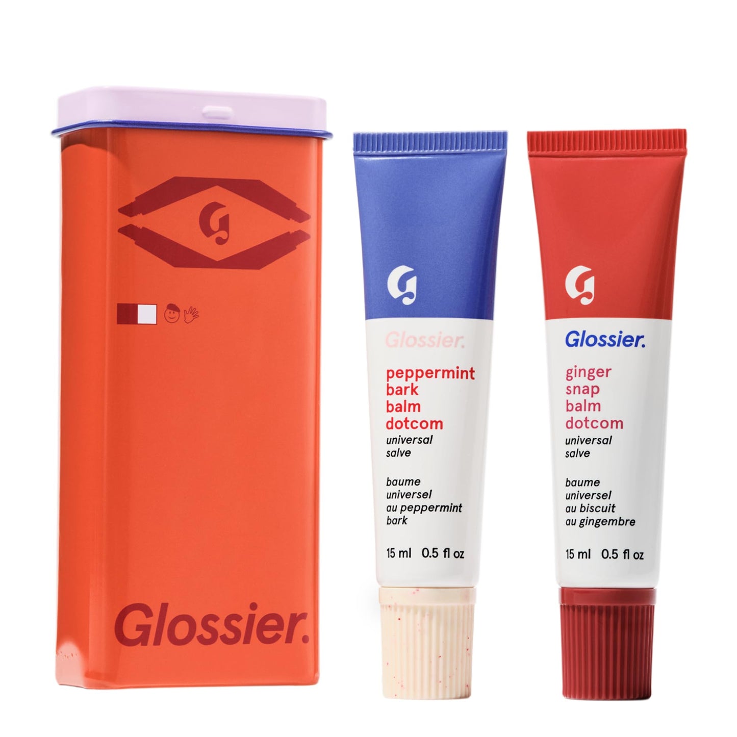 Glossier Balm Dotcom Hydrating Lip Balm Duo - Peppermint Bark & Ginger Snap - Lanolin, Beeswax & Castor Oil for Dry Lips - Nourishing Lip Care Gift Set, 2 x 15ml - dailyvitalstore