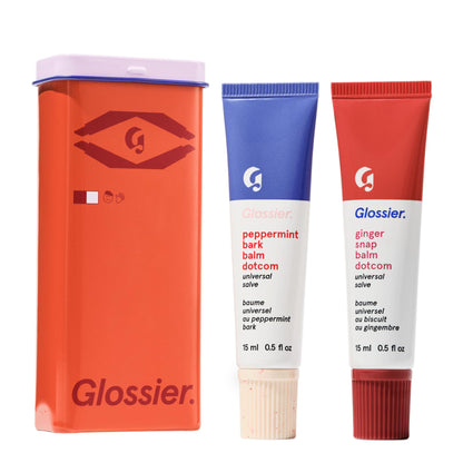 Glossier Balm Dotcom Hydrating Lip Balm Duo - Peppermint Bark & Ginger Snap - Lanolin, Beeswax & Castor Oil for Dry Lips - Nourishing Lip Care Gift Set, 2 x 15ml - dailyvitalstore
