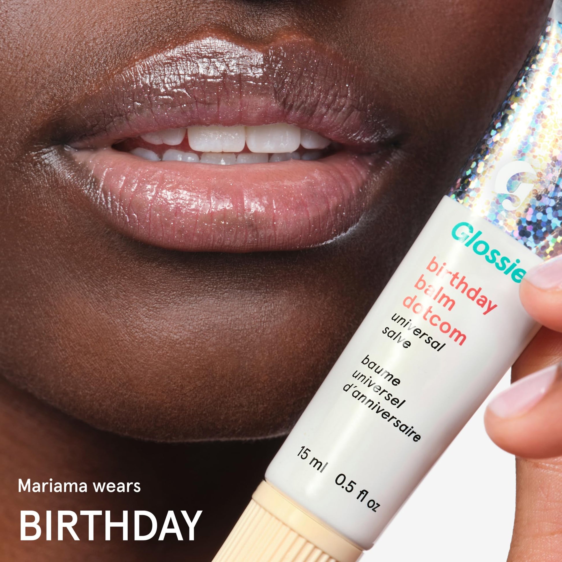Glossier Balm Dotcom Hydrating Lip Balm - Universal Salve, Up to 12Hr Moisture - Lanolin, Beeswax & Castor Oil for Dry Lips, Cuticles & Skin - Birthday, Clear Soft Shimmer, 15ml - dailyvitalstore