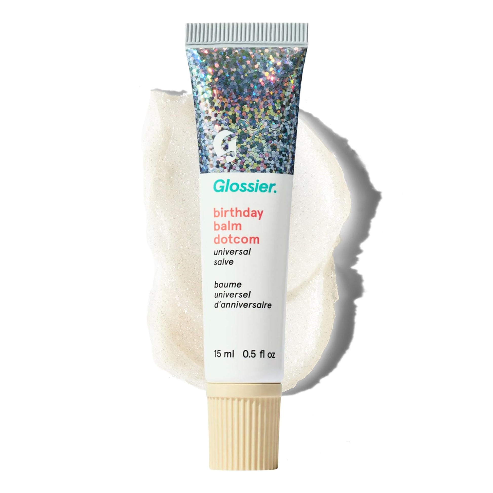 Glossier Balm Dotcom Hydrating Lip Balm - Universal Salve, Up to 12Hr Moisture - Lanolin, Beeswax & Castor Oil for Dry Lips, Cuticles & Skin - Birthday, Clear Soft Shimmer, 15ml - dailyvitalstore