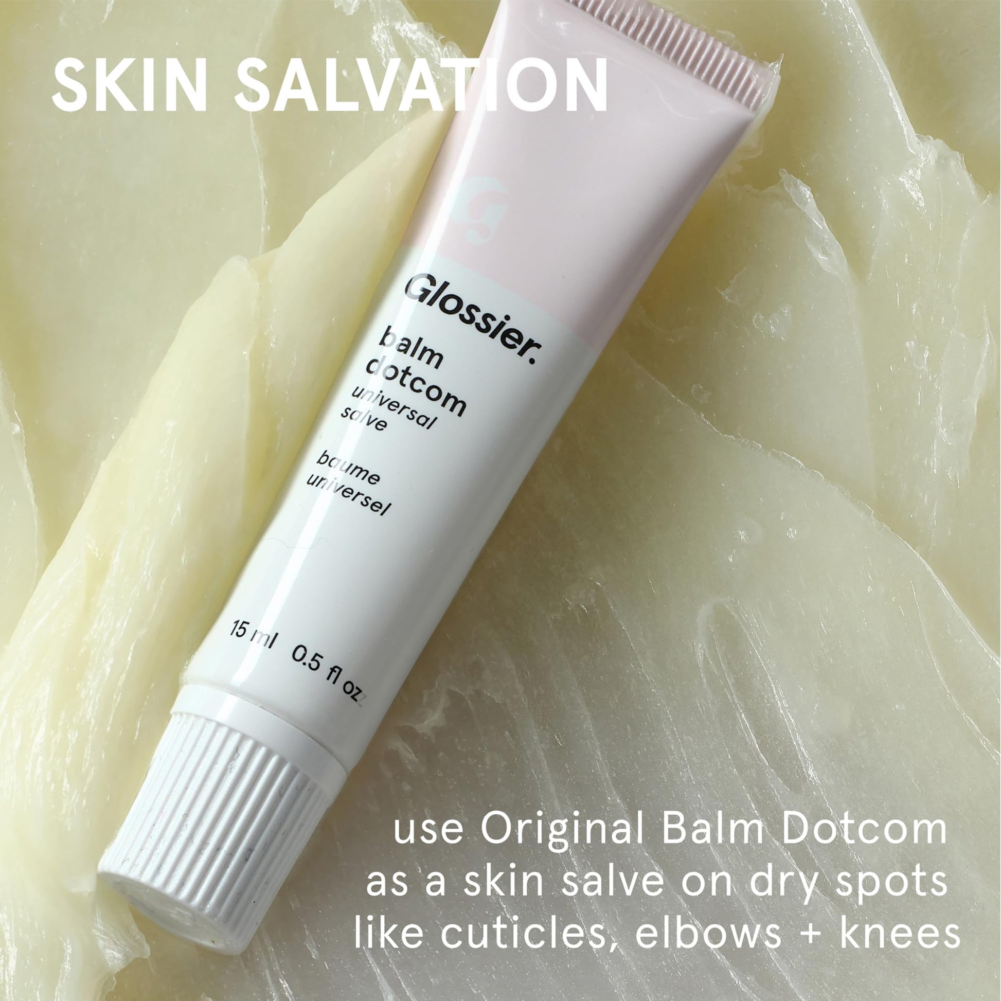 Glossier Balm Dotcom Hydrating Lip Balm - Universal Salve, Up to 12Hr Moisture - Lanolin, Beeswax & Castor Oil for Dry Lips, Cuticles & Skin - Original, Clear Fragrance-Free, 15ml - dailyvitalstore