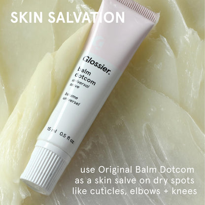 Glossier Balm Dotcom Hydrating Lip Balm - Universal Salve, Up to 12Hr Moisture - Lanolin, Beeswax & Castor Oil for Dry Lips, Cuticles & Skin - Original, Clear Fragrance-Free, 15ml - dailyvitalstore