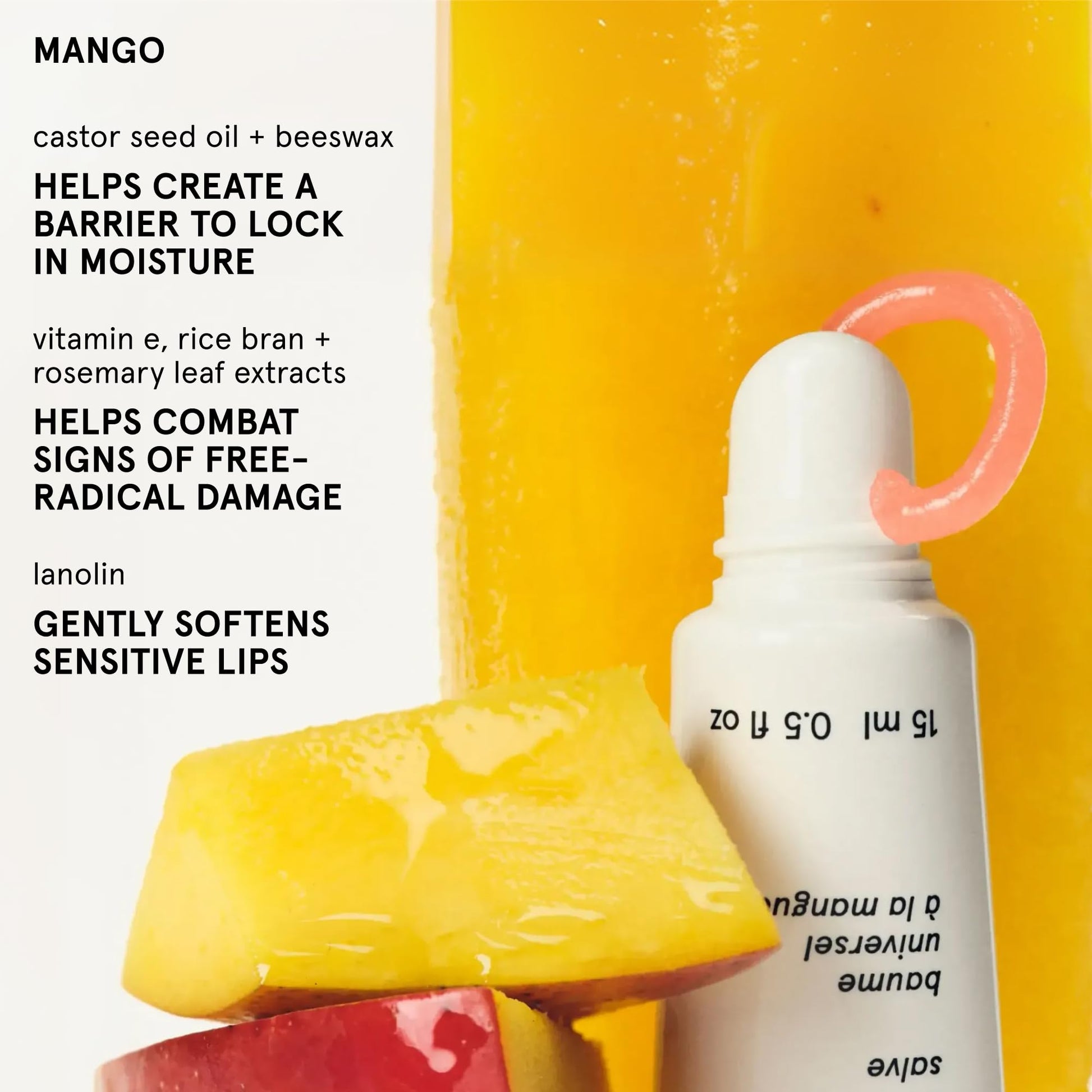 Glossier Balm Dotcom Hydrating Tinted Lip Balm - Universal Salve, Up to 12Hr Moisture for Dry Lips, Cuticles & Skin - Lanolin, Beeswax & Castor Oil - Mango, Tropical Peach Tint, 15ml - dailyvitalstore